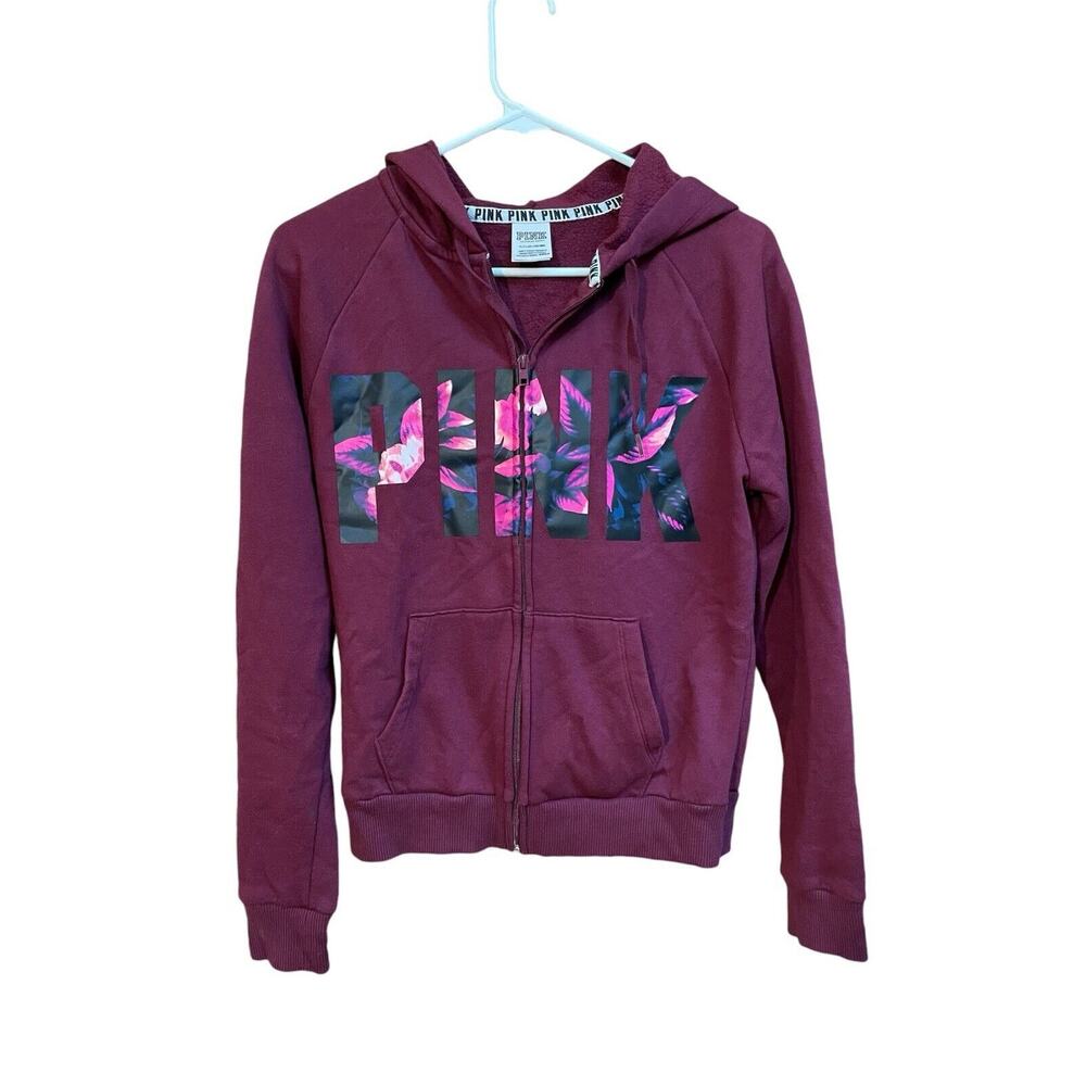 Victoria Secret Women's PINK Full Zip Hoodie Sweatshirt in Burgundy Red Size S‎